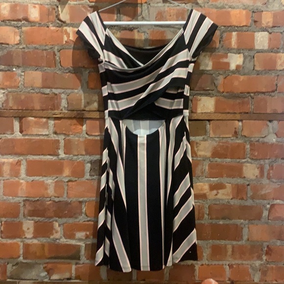 Loft petite striped black gray and pink dress - size XXSP - Picture 3 of 5